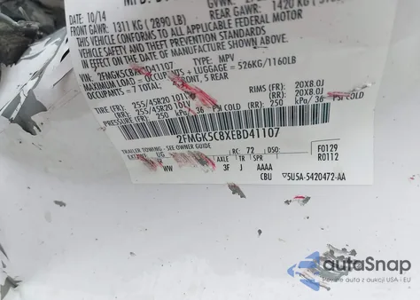 2014 Ford Flex Sel from USA, damaged, VIN 2FMGK5C8XEBD41107